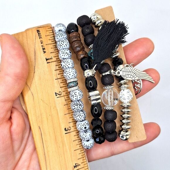 4 pc beaded bracelets tree of life angel wing volcanic ash charm accessories - Picture 3 of 3